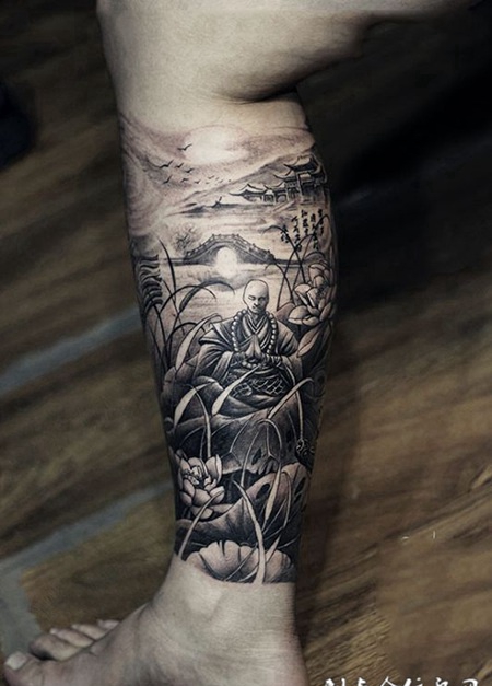 普渡众生，无欲则刚，腿部刺青