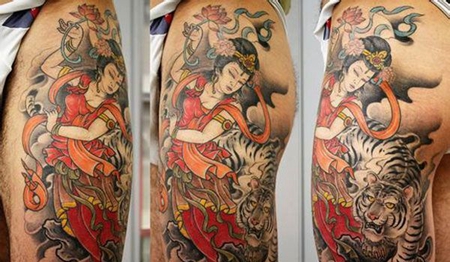 大腿白虎观音纹身图案