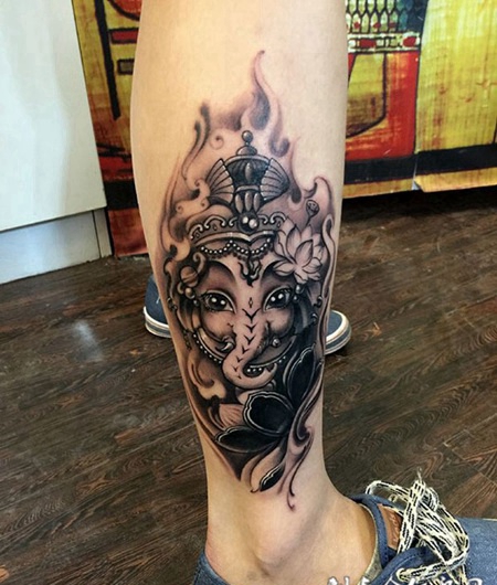 度化尘世，小腿象神个性纹身