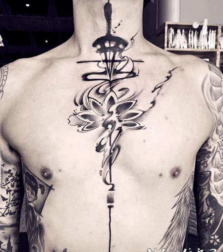 莲之意境，胸部莲花创意纹身图案