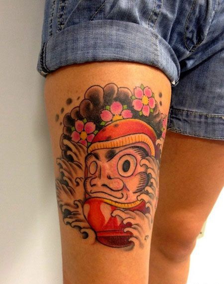 大腿达摩蛋不倒翁纹身图案