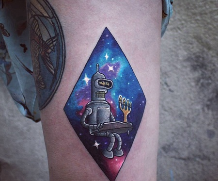 脚踝几何星空机器人纹身tattoo图案