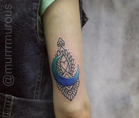 大臂彩色梵花月亮星空小清新纹身图案