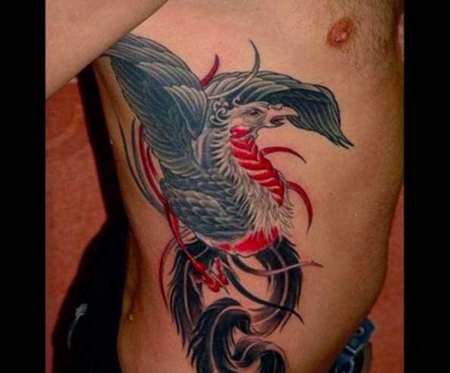 男士腰部凤凰纹身图案