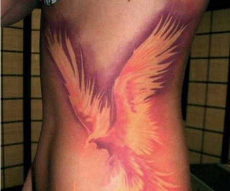 腰部浴火凤凰纹身图案