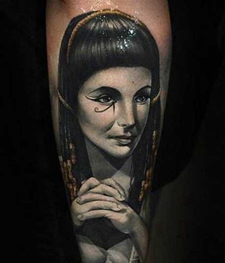 手臂精美的法老女人肖像纹身图案