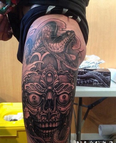 密宗嘎巴拉，大腿嘎巴拉与蛇个性纹身