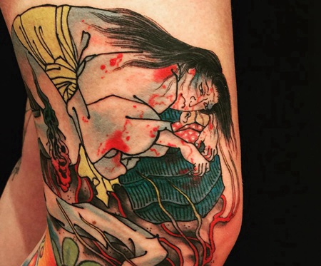 大腿上日式人物纹身图案