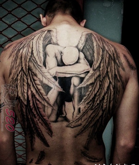关于翅膀的创意个性大面积人像纹身图案