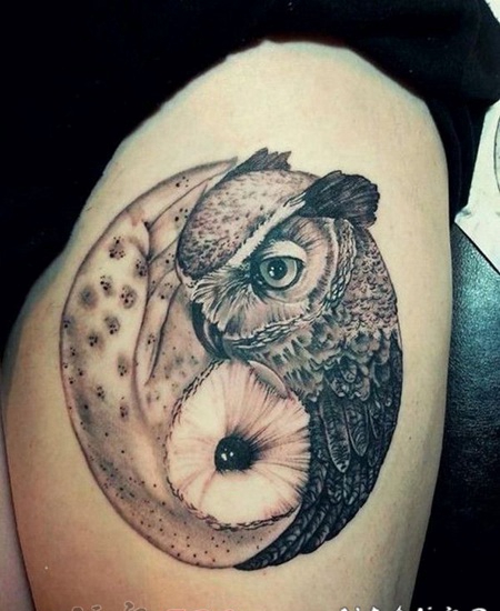 关于阴阳的黑色线条素描创意八卦纹身图案