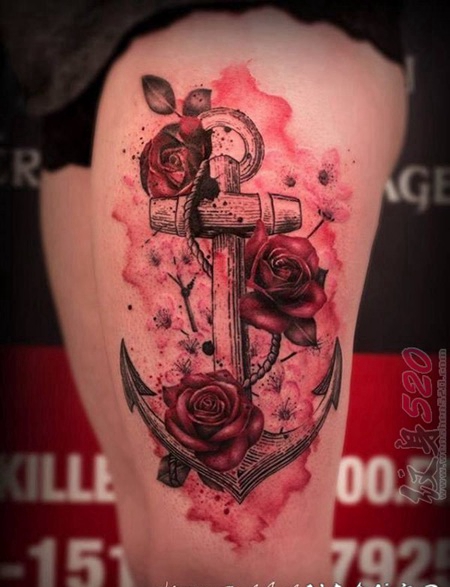 女生喜爱的娇艳的彩色渐变植物花朵纹身图案