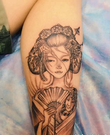 手臂 腿部经典日本艺妓纹身