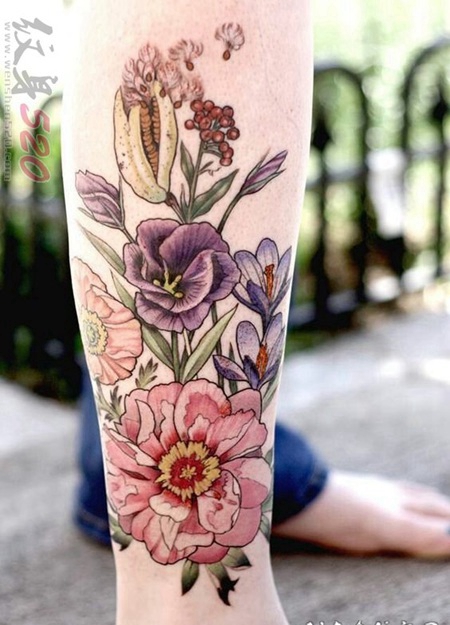 彩绘水彩文艺小清新唯美花朵纹身图案