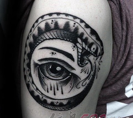 男生喜欢的黑色个性线条创意蛇纹身图案