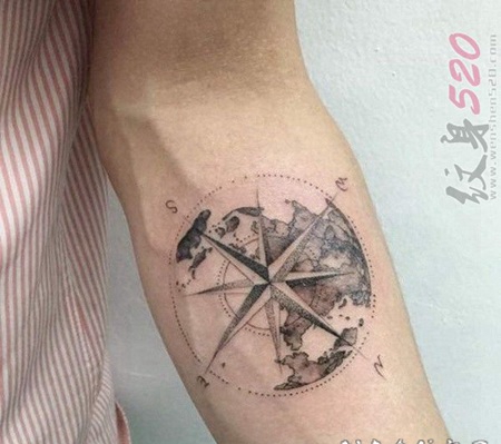 个性几何元素抽象线条指南针纹身图案