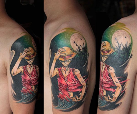 大臂海贼王路飞纹身图案