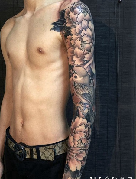 鸟语花香，好看的花与鸟花臂纹身