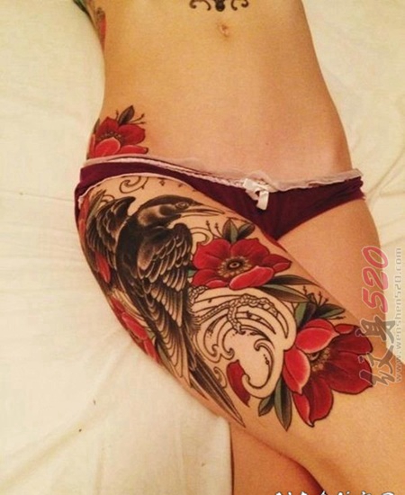 1女生大腿上简单创意又个性的纹身图案