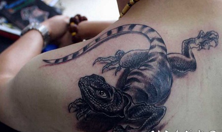 后肩部蜥蜴纹身图片
