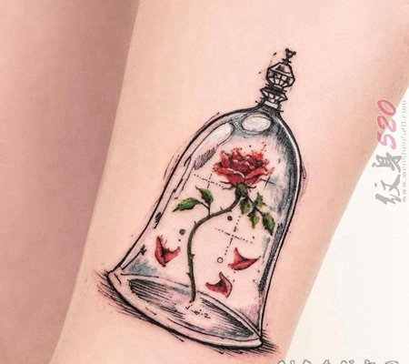 女生喜爱的彩绘抽象线条漂亮玫瑰花朵纹身图案