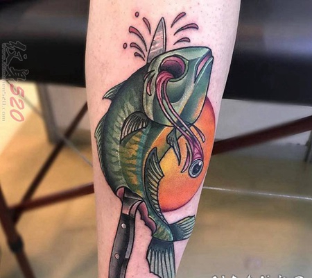 灵动小动物几何元素抽象线条鱼纹身图案