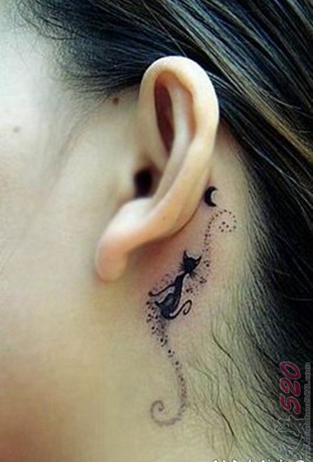 关于小猫的黑色线条轮廓创意小图案纹身图案