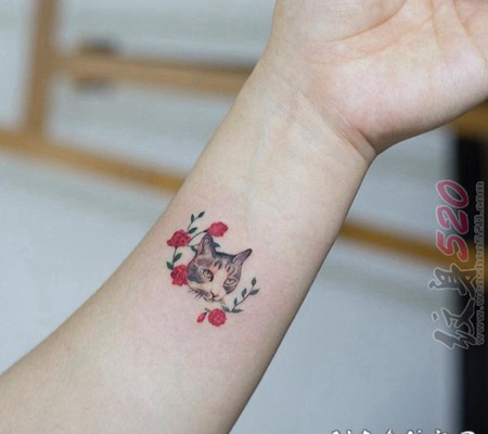 关于彩绘水彩文艺小清新小猫纹身图案