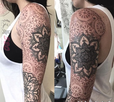 关于曼陀罗花纹的黑色线条创意文艺小清新纹身图案