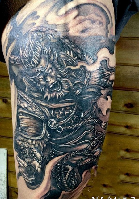 圣者为王，大腿斗战胜佛霸气纹身