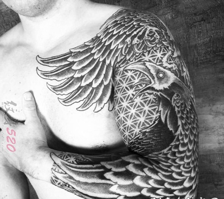 黑白线条几何元素图腾花臂纹身图案