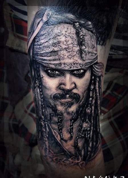 加勒比海盗，手臂杰克船长肖像纹身