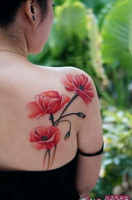 罂粟花纹身 侧腰性感的罂粟花纹身图案