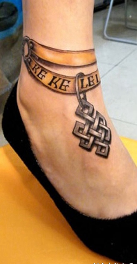 脚链纹身 大羽毛脚链纹身图片