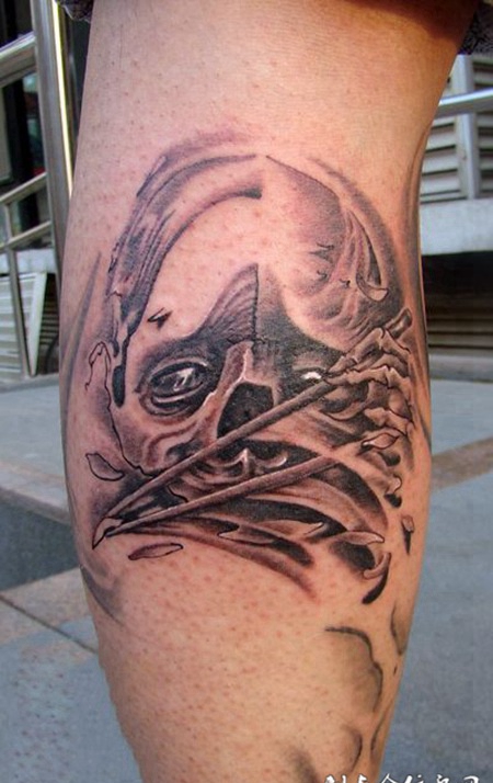 即使化成骨灰，仍然一眼认得你，腿部骷髅纹身