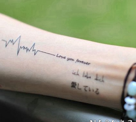 手腕心电图英文刺青