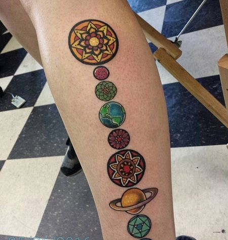 曼荼罗形状的太阳能系纹身