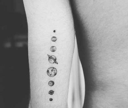 胳膊外侧迷你型的太阳系纹身图片