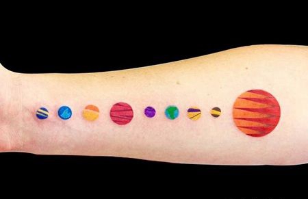 内前臂上唯美的彩色太阳系纹身