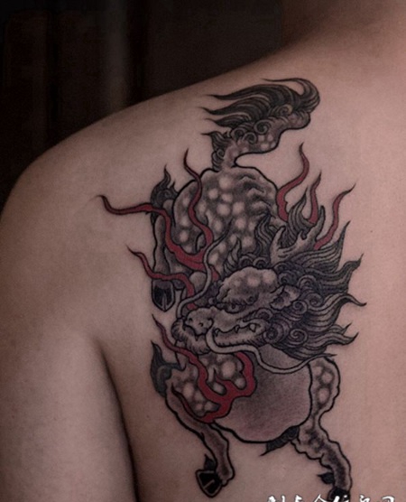五灵瑞兽，后背霸气麒麟创意纹身