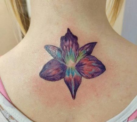 上背部多色的兰花纹身