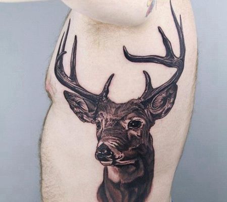 身体侧面真实的3D鹿纹身图像