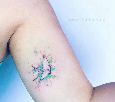 漂亮的水彩千纸鹤折纸纹身图案