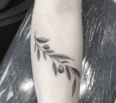 非常好看的黑色和灰色橄榄枝纹身图案