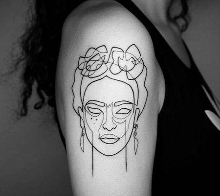 美国女士胳膊线条女人黑白纹身图案