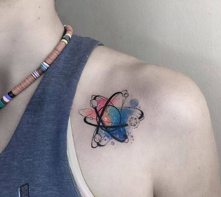 太阳系行星运转的水彩纹身图案