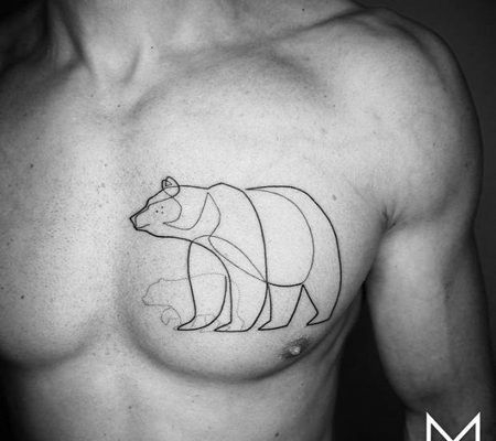 男士胸部线条北极熊黑白纹身图案