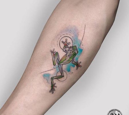 美丽的几何形水彩青蛙纹身图案