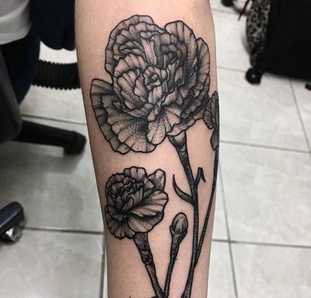 手臂大型的黑色康乃馨纹身图案