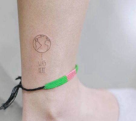 英文字母I Was Here和线条地球纹身图案