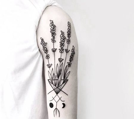 创意黑白薰衣草和太阳月亮组成的人脸纹身缩略频道推荐图